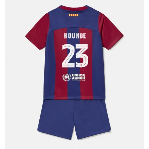 Fotballdrakt Barn Barcelona Jules Kounde #23 Hjemmedraktsett 2023-24 Kortermet (+ Korte bukser)